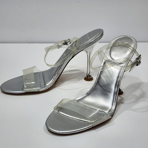 Marc Fisher Calisty Strappy High Heeled Sandals Ankle Strap Glitter Silver‎ Sz 8 - Picture 9 of 16
